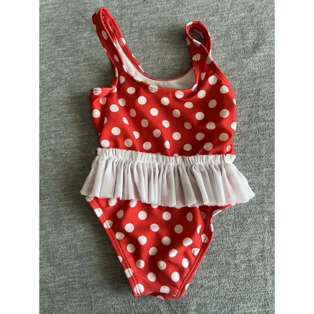Disney Baby Girls Minnie Mouse 12M One‎ Piece Swimsuit Ruffle Polkadot Red White